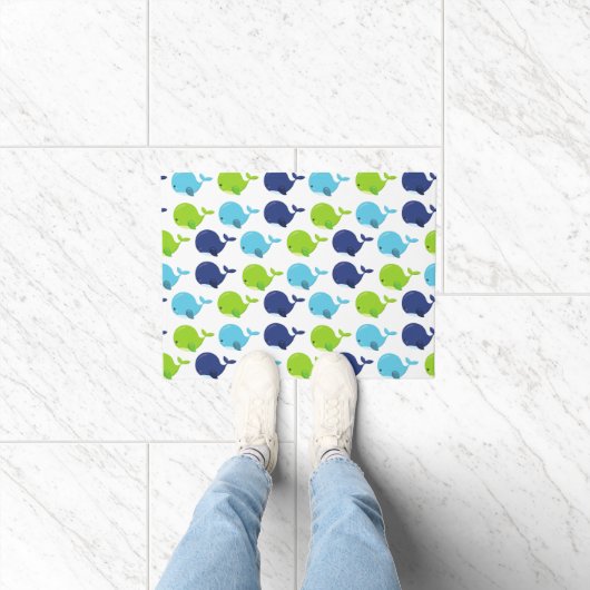 鯨の模様、かわいいクジラ、海獣 ドアマット (室内)