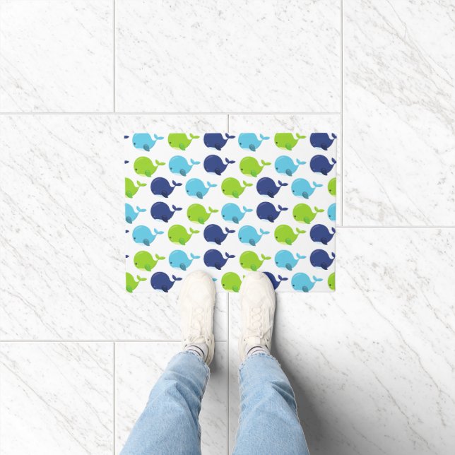 鯨の模様、かわいいクジラ、海獣 ドアマット (室内)