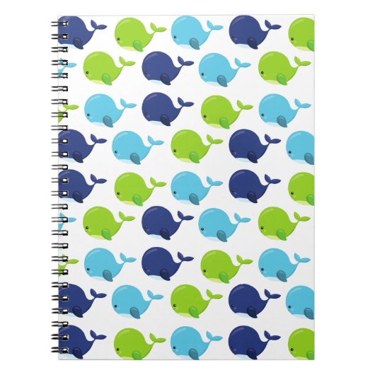 鯨の模様、かわいいクジラ、海獣 ノートブック (正面)