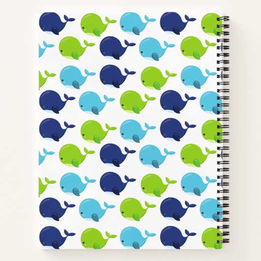 鯨の模様、かわいいクジラ、海獣 ノートブック (裏面)