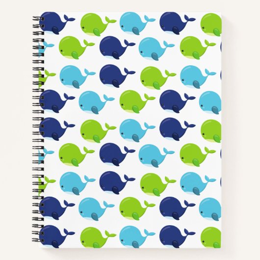 鯨の模様、かわいいクジラ、海獣 ノートブック (正面)