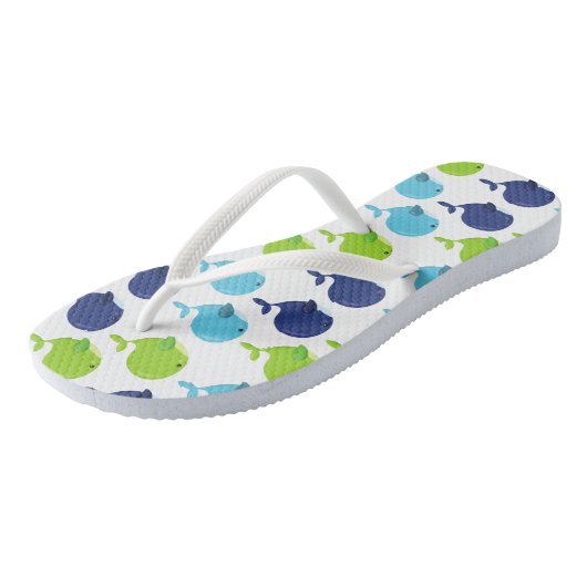鯨の模様、かわいいクジラ、海獣 ビーチサンダル (アングル)