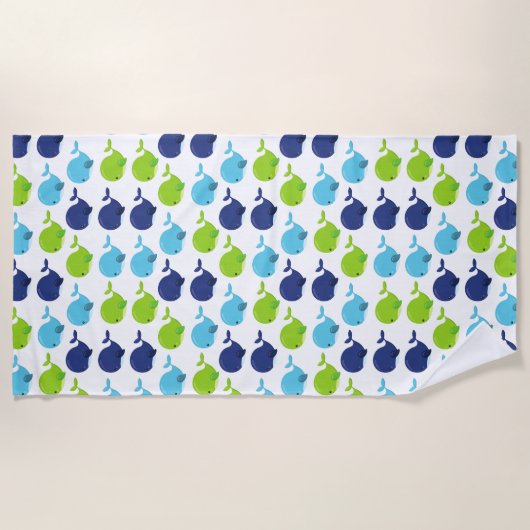 鯨の模様、かわいいクジラ、海獣 ビーチタオル (正面)