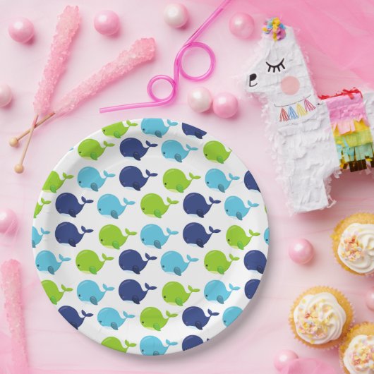 鯨の模様、かわいいクジラ、海獣 ペーパープレート (パーティー)
