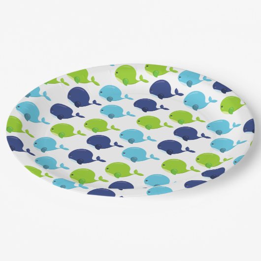 鯨の模様、かわいいクジラ、海獣 ペーパープレート (アングル)
