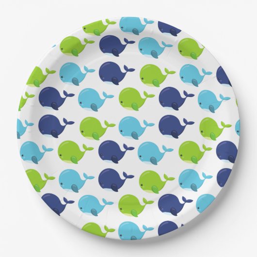 鯨の模様、かわいいクジラ、海獣 ペーパープレート (正面)