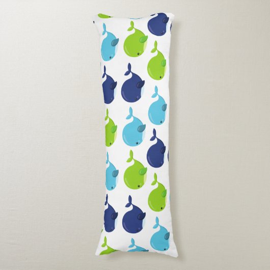 鯨の模様、かわいいクジラ、海獣 ボディピロー (正面縦)