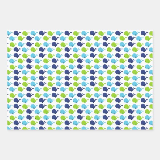 鯨の模様、かわいいクジラ、海獣 ラッピングペーパーシート (正面3)