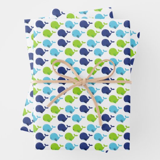 鯨の模様、かわいいクジラ、海獣 ラッピングペーパーシート (インサイチュ)