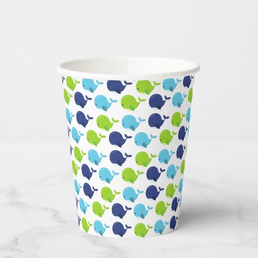鯨の模様、かわいいクジラ、海獣 紙コップ (左)