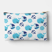 鯨の模様、かわいいクジラ、青いクジラ アクセサリーポーチ (裏面)