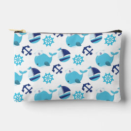 鯨の模様、かわいいクジラ、青いクジラ アクセサリーポーチ