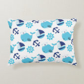 鯨の模様、かわいいクジラ、青いクジラ アクセントクッション (正面)