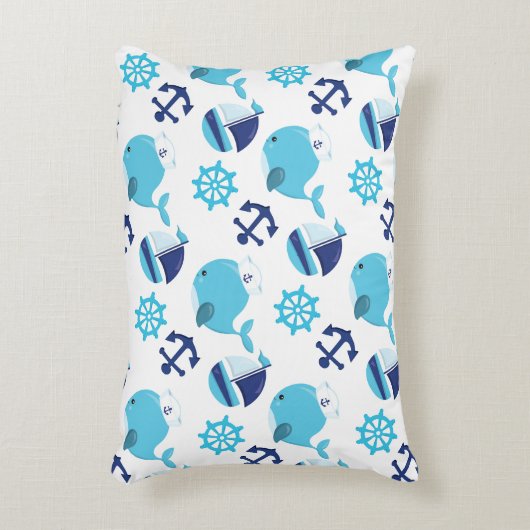 鯨の模様、かわいいクジラ、青いクジラ アクセントクッション (正面(垂直))