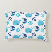 鯨の模様、かわいいクジラ、青いクジラ アクセントクッション (裏面)