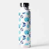 鯨の模様、かわいいクジラ、青いクジラ ウォーターボトル (左面)
