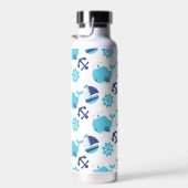 鯨の模様、かわいいクジラ、青いクジラ ウォーターボトル (右面)