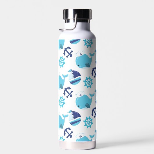 鯨の模様、かわいいクジラ、青いクジラ ウォーターボトル (右面)