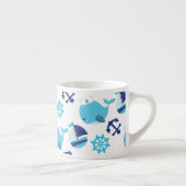 鯨の模様、かわいいクジラ、青いクジラ エスプレッソカップ (右)