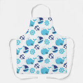 鯨の模様、かわいいクジラ、青いクジラ エプロン (正面)