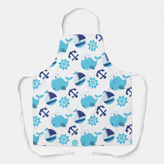 鯨の模様、かわいいクジラ、青いクジラ エプロン (正面)