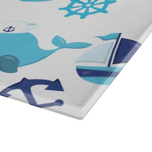 鯨の模様、かわいいクジラ、青いクジラ カッティングボード (角)