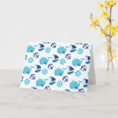 鯨の模様、かわいいクジラ、青いクジラ カード (黄色い花)