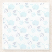 鯨の模様、かわいいクジラ、青いクジラ ガラスコースター (裏面)