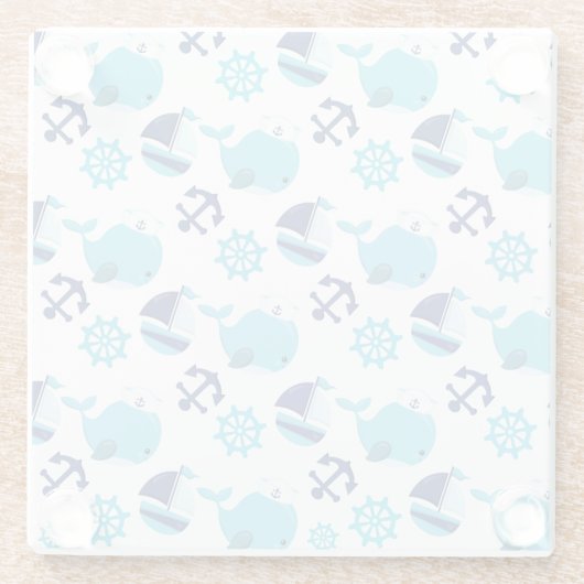 鯨の模様、かわいいクジラ、青いクジラ ガラスコースター (裏面)