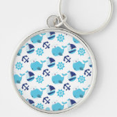 鯨の模様、かわいいクジラ、青いクジラ キーホルダー (正面)