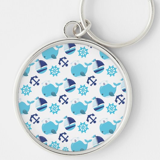 鯨の模様、かわいいクジラ、青いクジラ キーホルダー (正面)