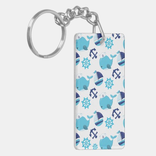 鯨の模様、かわいいクジラ、青いクジラ キーホルダー (正面左)