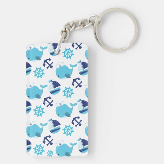 鯨の模様、かわいいクジラ、青いクジラ キーホルダー (裏面)