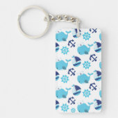 鯨の模様、かわいいクジラ、青いクジラ キーホルダー (正面)