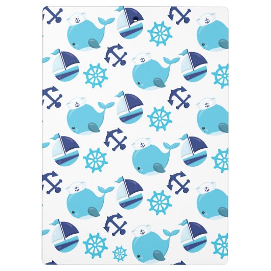 鯨の模様、かわいいクジラ、青いクジラ クリップボード (裏面)