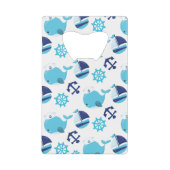 鯨の模様、かわいいクジラ、青いクジラ クレジットカード栓抜き (正面)