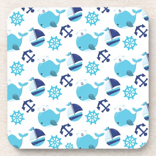 鯨の模様、かわいいクジラ、青いクジラ コースター (正面)