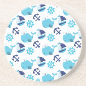 鯨の模様、かわいいクジラ、青いクジラ コースター (正面)
