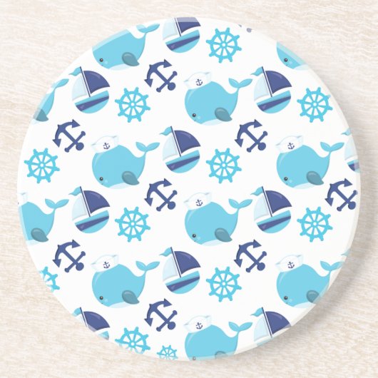 鯨の模様、かわいいクジラ、青いクジラ コースター (正面)