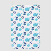 鯨の模様、かわいいクジラ、青いクジラ ゴルフタオル (正面)