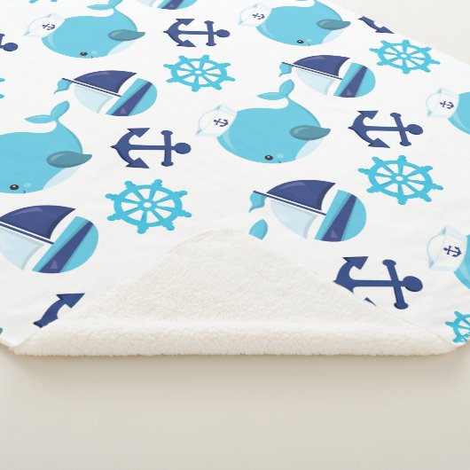 鯨の模様、かわいいクジラ、青いクジラ シェルパブランケット (3/4)
