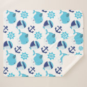 鯨の模様、かわいいクジラ、青いクジラ シェルパブランケット (正面(横))