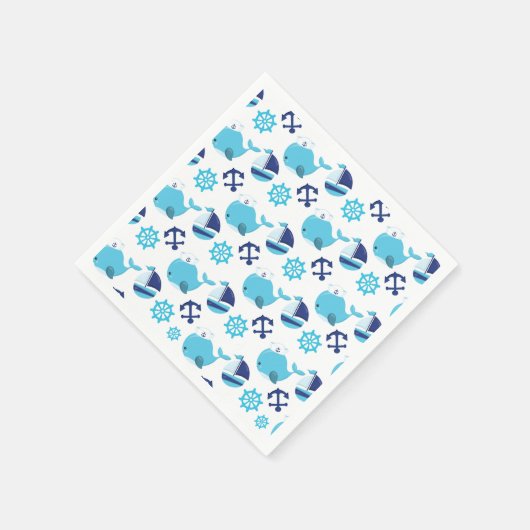 鯨の模様、かわいいクジラ、青いクジラ スタンダードカクテルナプキン (角)