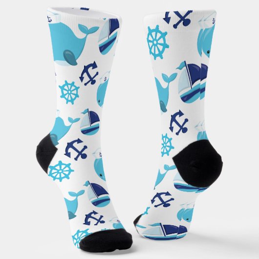 鯨の模様、かわいいクジラ、青いクジラ ソックス (傾斜あり)