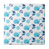 鯨の模様、かわいいクジラ、青いクジラ タイル (正面)