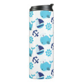 鯨の模様、かわいいクジラ、青いクジラ タンブラー (回転左)