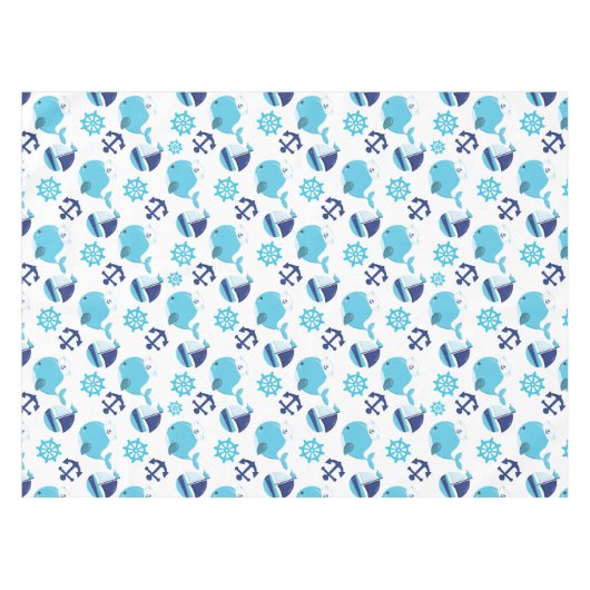 鯨の模様、かわいいクジラ、青いクジラ テーブルクロス (正面(横))