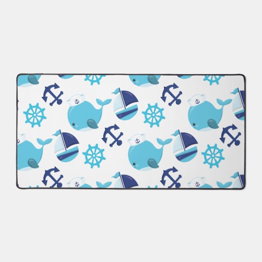 鯨の模様、かわいいクジラ、青いクジラ デスクマット (正面)