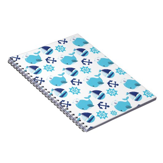 鯨の模様、かわいいクジラ、青いクジラ ノートブック (右側)