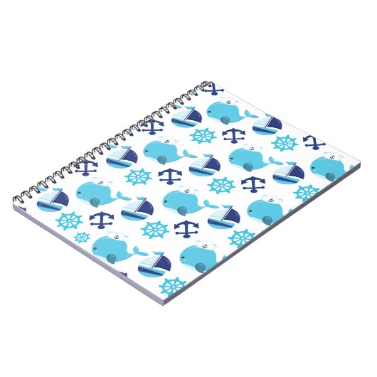 鯨の模様、かわいいクジラ、青いクジラ ノートブック (左側)